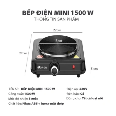 Bếp điện đa năng DORON 1.500W chống quá nhiệt, an toàn, giá 238.000₫ cho gia đình 8