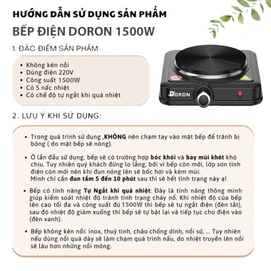 Bếp điện đa năng DORON 1.500W chống quá nhiệt, an toàn, giá 238.000₫ cho gia đình 9