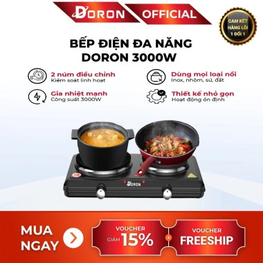 Bếp điện đa năng DORON 1.500W chống quá nhiệt, an toàn, giá 238.000₫ cho gia đình 10