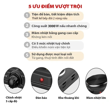 Bếp điện đôi mini DORON 3.000W đa năng – Pha trà, cafe, hơ lá trầu, chỉ 238.000 VND