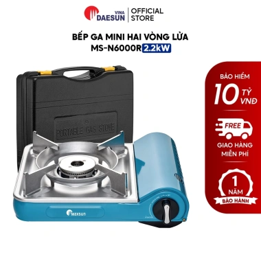 Bếp Ga Mini Hai Vòng Lửa MS-N6.000R 2.200W - Nhôm Cao Cấp, Inox Chống Rỉ, Bảo Hiểm Chống Nổ Maxsun