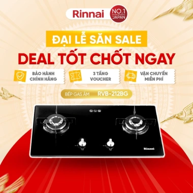 Bếp gas âm Rinnai RVB-212BG mặt kính kiềng men - Giá ưu đãi 3.913.140₫