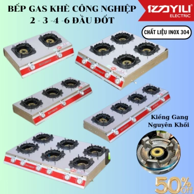 Bếp Gas Công Nghiệp Inox 304 Khè Đôi 2-6 Đầu Đốt cho Nhà Hàng, Quán Ăn – 1.05 Triệu, BH 12 Tháng