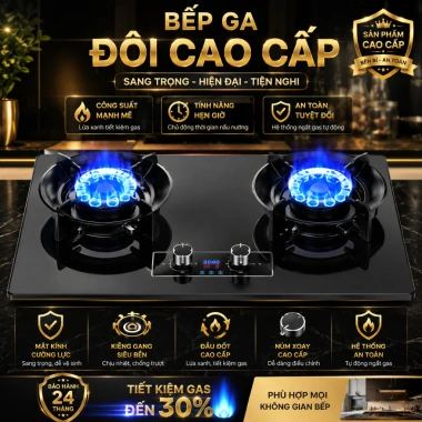 Bếp Gas Đôi Cao Cấp 10 Đầu Đốt – Hẹn Giờ, Tự Ngắt Gas An Toàn, Thiết Kế Lật Dễ Vệ Sinh – Giá Ưu Đãi 2,450,000₫
