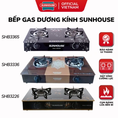 Bếp Gas Đôi Dương Kính SUNHOUSE SHB3.365/SHB3.336/SHB3.226 - Giá 889.000, Bảo Hành 12 Tháng