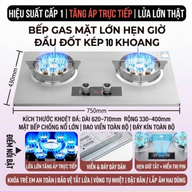 Bếp Gas Đôi Lật Cao Cấp 10 Đầu Đốt - Tự Động Ngắt, Kính Cường Lực, Tiết Kiệm Gas, Bảo Hành 12 Tháng - Giá 2.5 Triệu
