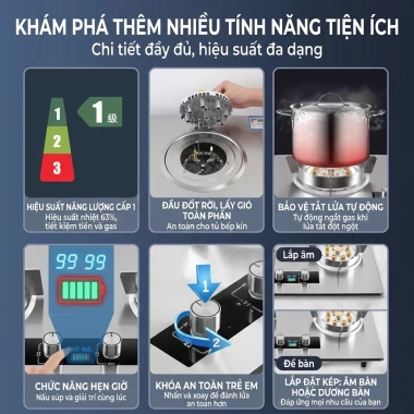 Bếp Gas Đôi Lật Cao Cấp 10 Đầu Đốt - Tự Động Ngắt, Kính Cường Lực, Tiết Kiệm Gas, Bảo Hành 12 Tháng - Giá 2.5 Triệu