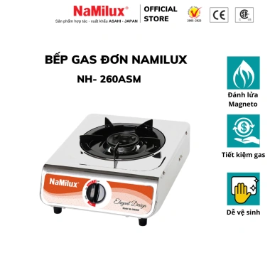 Bếp Gas Đơn NaMilux NH-260ASM/NA-300ASM 3kW Hàng Chính Hãng - Giá 449k, Tiết Kiệm Năng Lượng, Nấu Nhanh