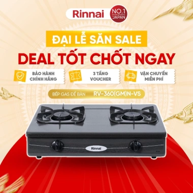 Bếp gas dương Rinnai RV-360 GMN - Mặt bếp men, kiềng bếp men, giảm giá 20% chỉ 990.000đ