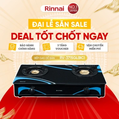 Bếp gas dương Rinnai RV-3.715GL mặt bếp kính, kiềng men - Giá chỉ 2.091.320đ