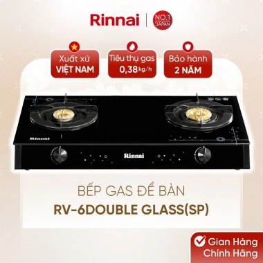Bếp gas dương Rinnai RV-6 Double Glass – Mặt kính sang, kiềng men bền, giảm giá 22% còn 2.274.580₫