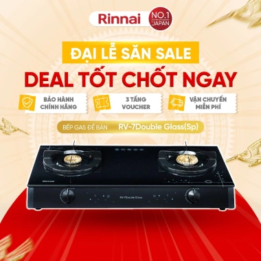 Bếp gas dương Rinnai RV-7 Double Glass mặt kính, kiềng men - giảm 19% chỉ 2.490.180₫