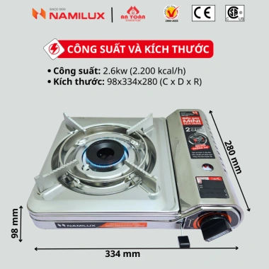 Bếp gas mini Namilux 2S MLN-202SS - Chống cháy nổ, inox, hàng chính hãng, 340.000₫ 2