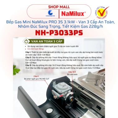 Bếp gas mini NaMilux PRO 3S NH-P3.033PS 3.1kW - Van 3 cấp an toàn, tiết kiệm gas 228g/h, giá 545.000 VND 2