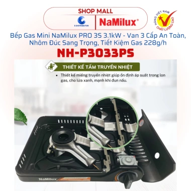 Bếp gas mini NaMilux PRO 3S NH-P3.033PS 3.1kW - Van 3 cấp an toàn, tiết kiệm gas 228g/h, giá 545.000 VND 3