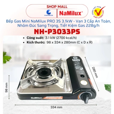 Bếp gas mini NaMilux PRO 3S NH-P3.033PS 3.1kW - Van 3 cấp an toàn, tiết kiệm gas 228g/h, giá 545.000 VND 6
