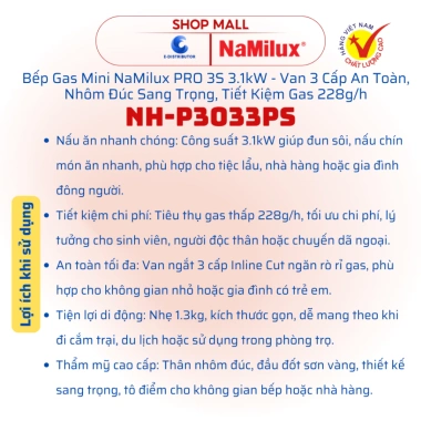 Bếp gas mini NaMilux PRO 3S NH-P3.033PS 3.1kW - Van 3 cấp an toàn, tiết kiệm gas 228g/h, giá 545.000 VND 8