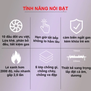Bếp gas QT FAST đơn lật 10 đầu đốt cao cấp, cảm biến hẹn giờ ngắt gas, BH 24 tháng, giá 1.499.000₫