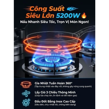 Bếp gas Tixx 5.200W 2 bếp - Tiết kiệm, nắp kính cường lực, dễ vệ sinh, 999.000₫