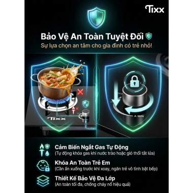 Bếp gas Tixx 5.200W 2 bếp - Tiết kiệm, nắp kính cường lực, dễ vệ sinh, 999.000₫ 4 Bếp gas Tixx 5.200W 2 bếp - Tiết kiệm, nắp kính cường lực, dễ vệ sinh, 999.000₫ 4