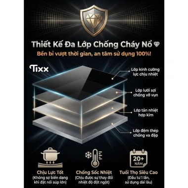 Bếp gas Tixx 5.200W 2 bếp - Tiết kiệm, nắp kính cường lực, dễ vệ sinh, 999.000₫