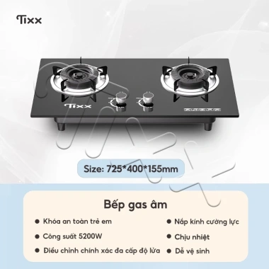 Bếp gas Tixx 5.200W 2 bếp - Tiết kiệm, nắp kính cường lực, dễ vệ sinh, 999.000₫ 10 Bếp gas Tixx 5.200W 2 bếp - Tiết kiệm, nắp kính cường lực, dễ vệ sinh, 999.000₫ 10