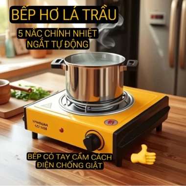Bếp hơ lá trầu mini điện, tay cầm cách nhiệt chống giật, kèm cây muối chườm mắt thảo dược