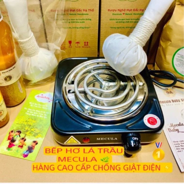 Bếp hơ lá trầu mini điện, tay cầm cách nhiệt chống giật, kèm cây muối chườm mắt thảo dược