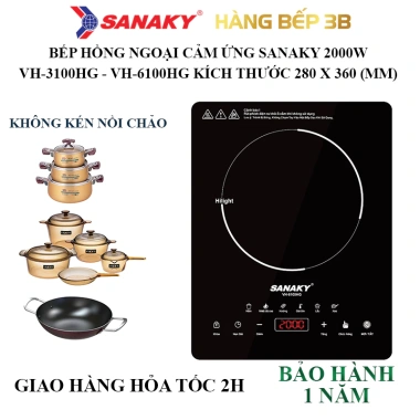 Bếp hồng ngoại cảm ứng Sanaky 2.000W VH-3.100/6.100 không kén nồi chảo - Giá 599.000₫