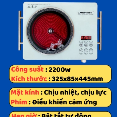 Bếp hồng ngoại Chefman 2.200W - Nấu mọi loại nồi, bảo hành 12 tháng, giảm còn 399.000₫