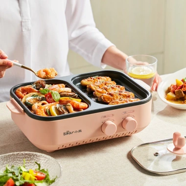 Bếp Lẩu Nướng 2 in 1 2 Ngăn Màu Hồng - Siêu Chống Dính, An Toàn, Dễ Dùng, 240k