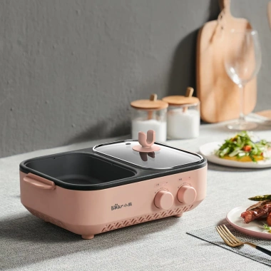 Bếp Lẩu Nướng 2 in 1 2 Ngăn Màu Hồng - Siêu Chống Dính, An Toàn, Dễ Dùng, 240k