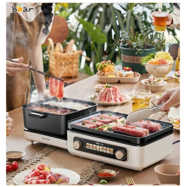 Bếp lẩu nướng Bear 2 ngăn DKL-E22W1 cao cấp, tháo rời gấp gọn, công suất lớn 2.05 triệu