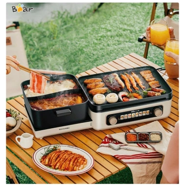 Bếp lẩu nướng Bear 2 ngăn DKL-E22W1 cao cấp, tháo rời gấp gọn, công suất lớn 2.05 triệu