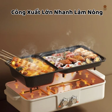 Bếp Lẩu Nướng Điện CHANGHONG 2 Ngăn 1.500W – Nấu Lẩu, Nướng, Xào, Dễ Vệ Sinh, Giá 569.000đ