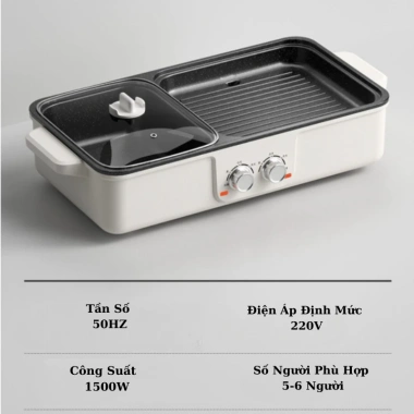 Bếp Lẩu Nướng Điện CHANGHONG 2 Ngăn 1.500W – Nấu Lẩu, Nướng, Xào, Dễ Vệ Sinh, Giá 569.000đ
