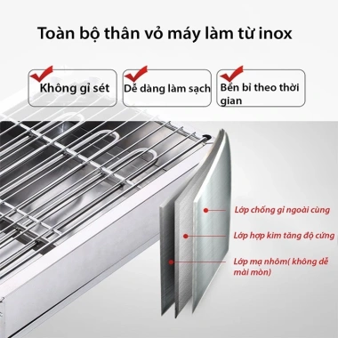 Bếp nướng điện 2.800W không khói inox - Nướng hải sản, thịt xiên, gia đình, bảo hành 12 tháng - Giá 435.000 VND 3