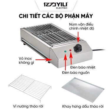 Bếp nướng điện 2.800W không khói inox - Nướng hải sản, thịt xiên, gia đình, bảo hành 12 tháng - Giá 435.000 VND 4