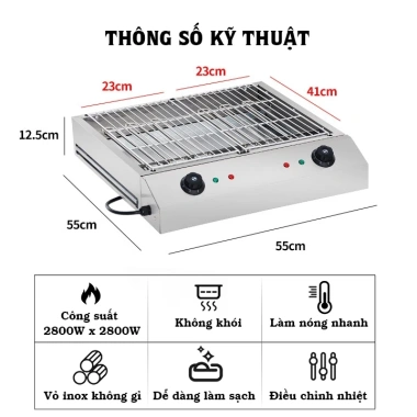 Bếp nướng điện công nghiệp đa năng khay đôi - Nướng bánh tráng, thịt xiên, hải sản - Giá 670.000₫ (giá gốc 857.600₫)