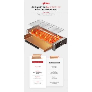 Bếp nướng điện Heimo Yaki Grill HYG-62B 2 trong 1 mặt nướng đa năng, dễ thay đổi, tiện lợi, giá 4,2 triệu
