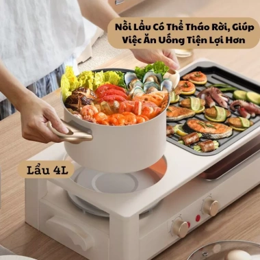Bếp nướng lẩu 2in1 2.200W cao cấp, chống dính, truyền nhiệt nhanh, tiết kiệm điện, kèm vỉ nướng - 1.199.000₫