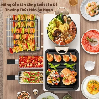Bếp nướng lẩu 2in1 2.200W cao cấp, chống dính, truyền nhiệt nhanh, tiết kiệm điện, kèm vỉ nướng - 1.199.000₫
