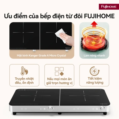 Bếp Từ Đôi Fujihome IC2.602S – Nấu Nhanh, Tiết Kiệm Điện, Siêu Bền, Dễ Vệ Sinh – Giá 2.192.000₫