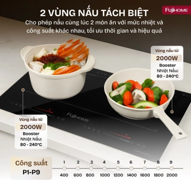 Bếp từ đôi Fujihome IC2.622 4.000W - 2 vùng nấu, 9 mức cảm ứng, tiết kiệm, giá 4.187.000 VND