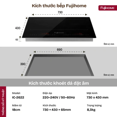 Bếp Từ Đôi Fujihome IC2.622 - Sức Mạnh Đỉnh Cao, Công Nghệ Toàn Diện, Giá Ưu Đãi 4.187.000 VND