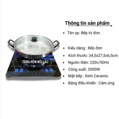 Bếp từ đơn PL 2.200W cảm ứng mặt kính, tặng kèm nồi lẩu - Giá chỉ 298.000₫