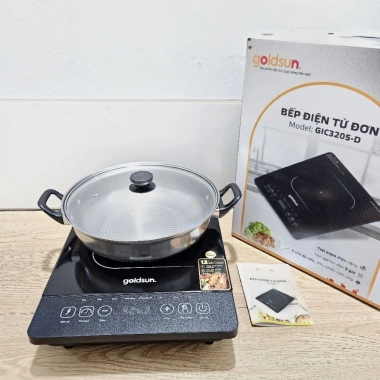 Bếp từ Goldsun GIC3.205-D giá 560k, tặng nồi lẩu inox 26cm, công suất mạnh, an toàn, tiết kiệm điện Bếp từ Goldsun GIC3.205-D giá 560k, tặng nồi lẩu inox 26cm, công suất mạnh, an toàn, tiết kiệm điện