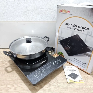 Bếp từ Goldsun GIC3.205-D giá 560k, tặng nồi lẩu inox 26cm, công suất mạnh, an toàn, tiết kiệm điện