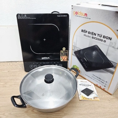 Bếp từ Goldsun GIC3.205-D giá 560k, tặng nồi lẩu inox 26cm, công suất mạnh, an toàn, tiết kiệm điện
