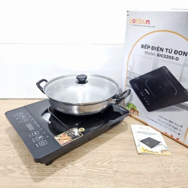 Bếp từ Goldsun GIC3.205-D giá 560k, tặng nồi lẩu inox 26cm, công suất mạnh, an toàn, tiết kiệm điện